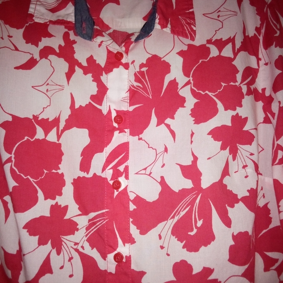 Tommy Hilfiger Pink and White Hawaiian Print Button Blouse Size M - Picture 6 of 14